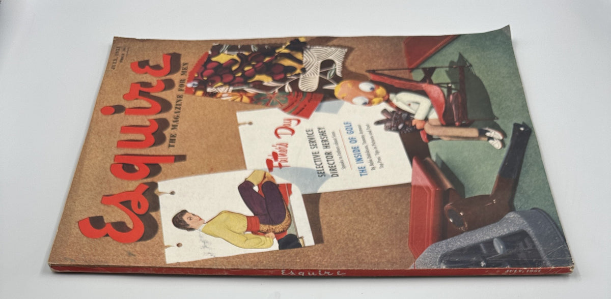 Another view of the cover of Esquire Magazine July 1951, showcasing illustrations and text related to Father's Day and 'The Inside of Golf'.