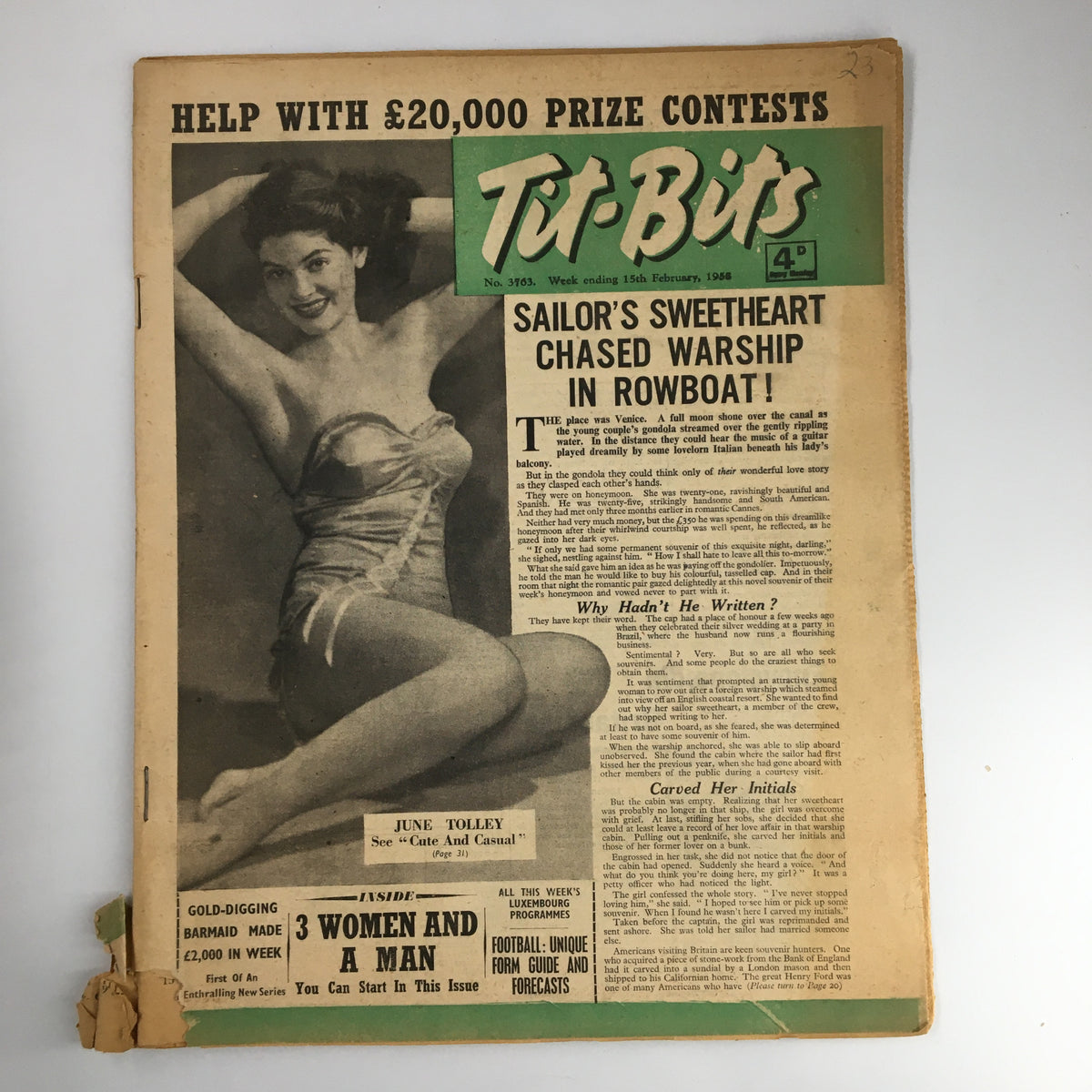 Vintage Tit-Bits Magazine February 1955 June Tolley in Cute and Casual No Label