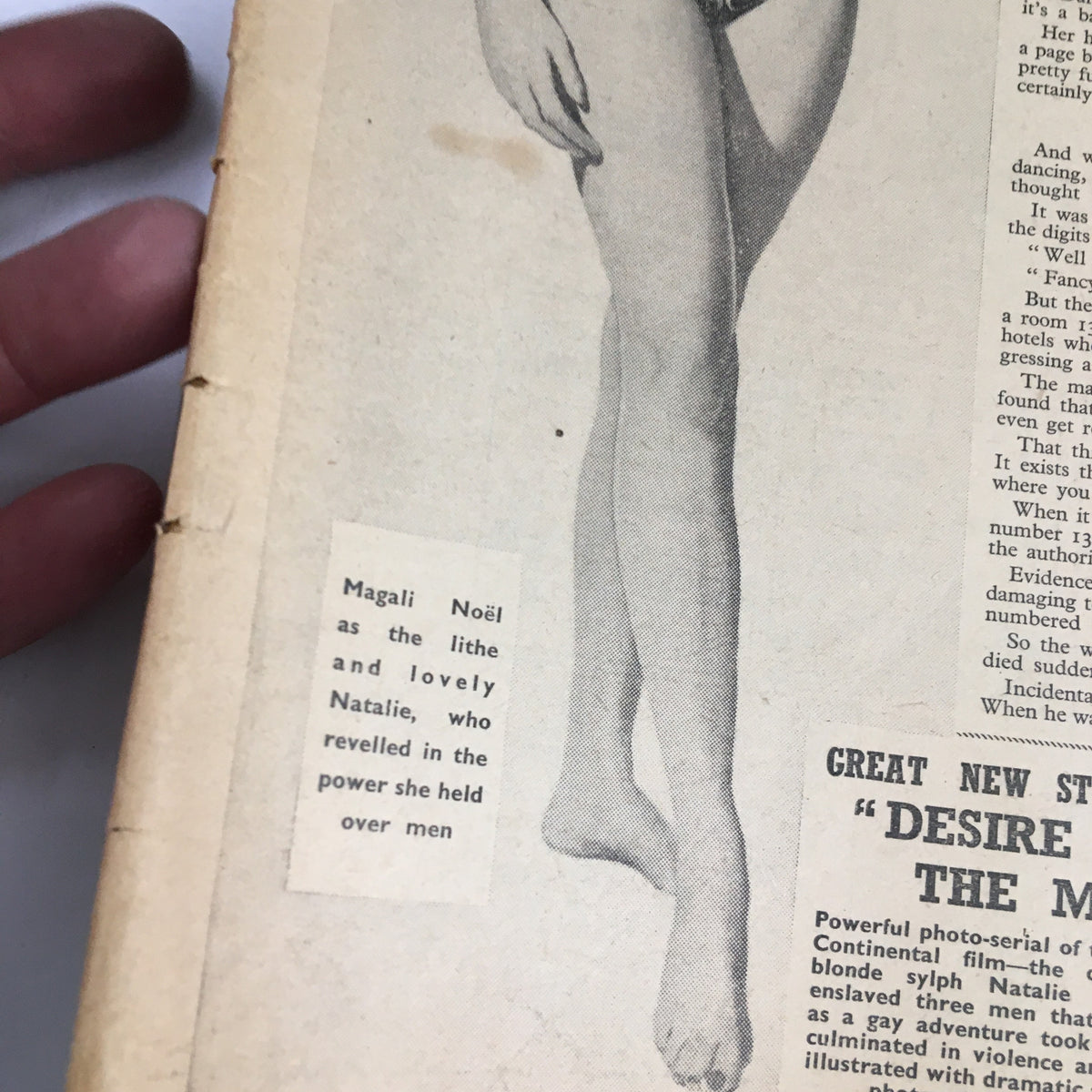 Inside page of VTG Tit-Bits Magazine January 1958 highlighting Magali Noël, an article discussing her role as Natalie, with a focus on the power she holds over men.