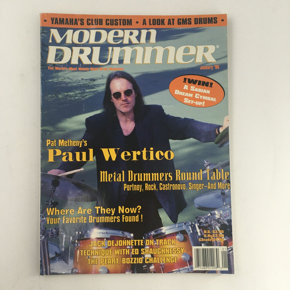 Cover of Modern Drummer Magazine January 1995 featuring Paul Wertico, includes highlights like 'Metal Drummers Round Table' and articles on Jack DeJohnette and drumming techniques.
