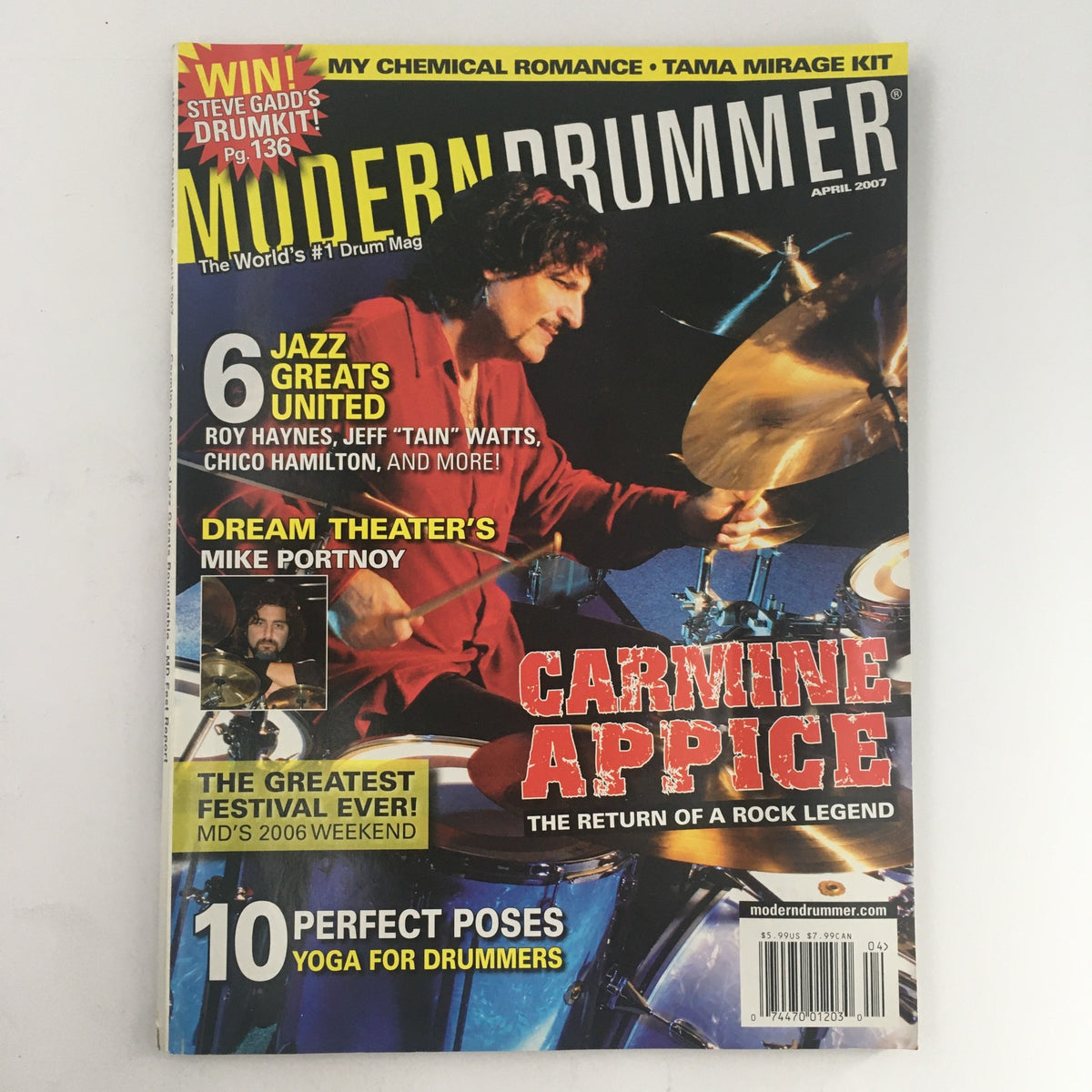 Cover of Modern Drummer Magazine April 2007 featuring Carmine Appice, highlighting his legendary drumming career and contributions to music.