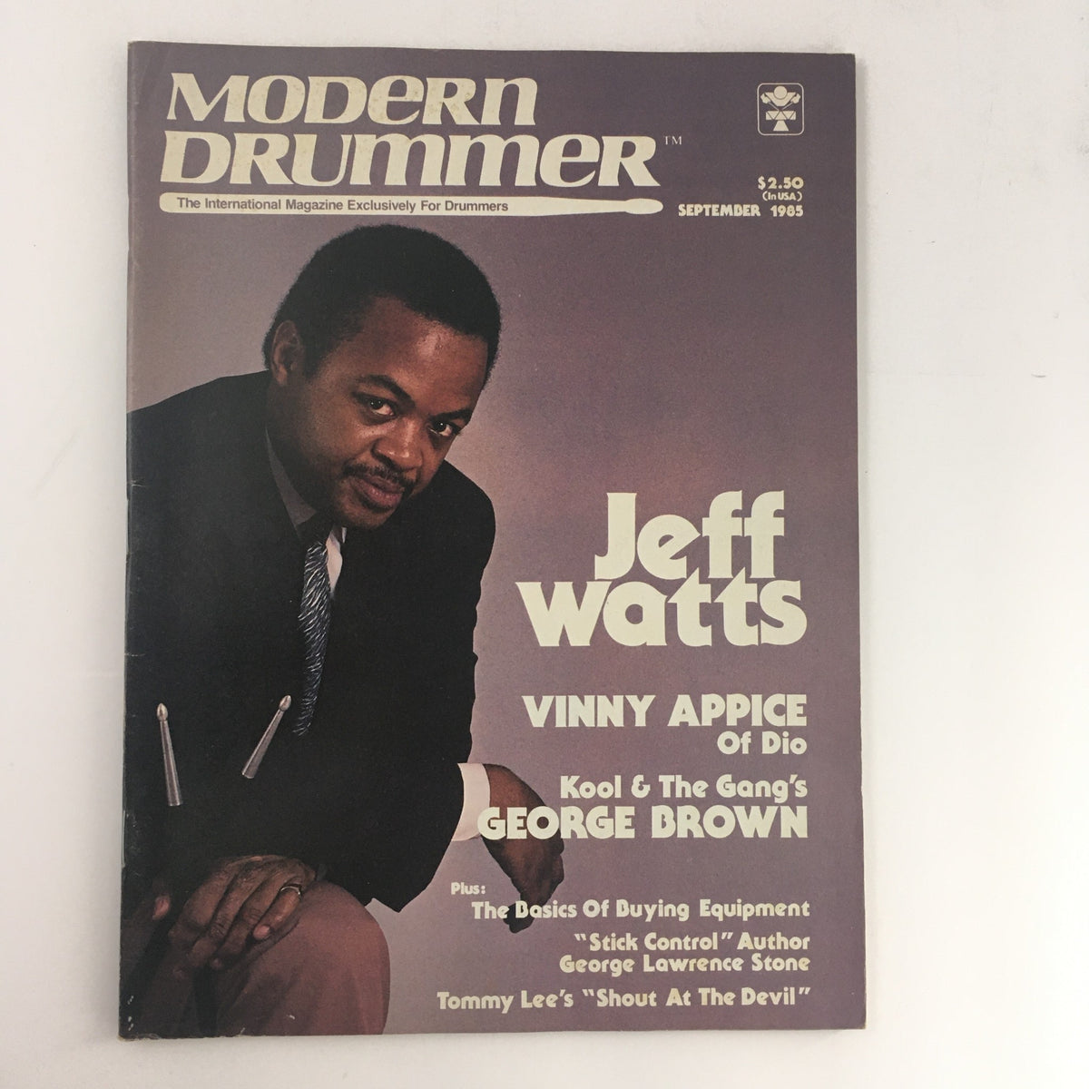 Modern Drummer Magazine September 1985 featuring Jeff Watts, Vinny Appice, and George Brown, showcasing drumming techniques and artists of the '80s.