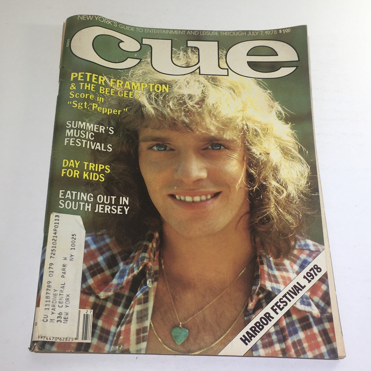 Cue Magazine July 7 1978 featuring Peter Frampton and The Bee Gees on the cover, showcasing vibrant music culture and festival insights.