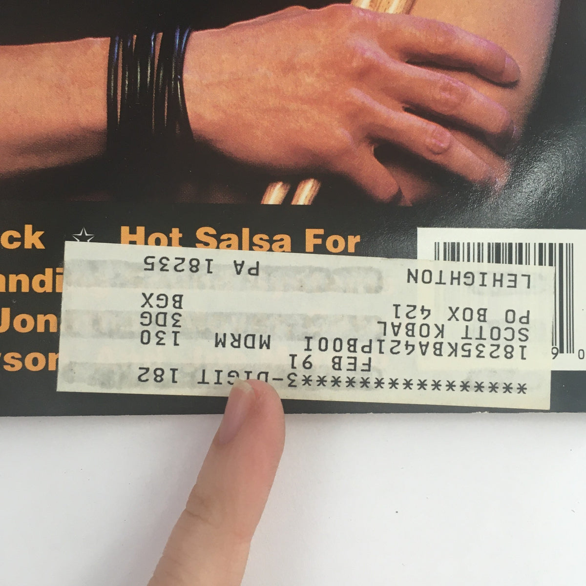 Close-up of the address label on the Modern Drummer Magazine June 1990, highlighting details related to the magazine's shipping and cataloging.