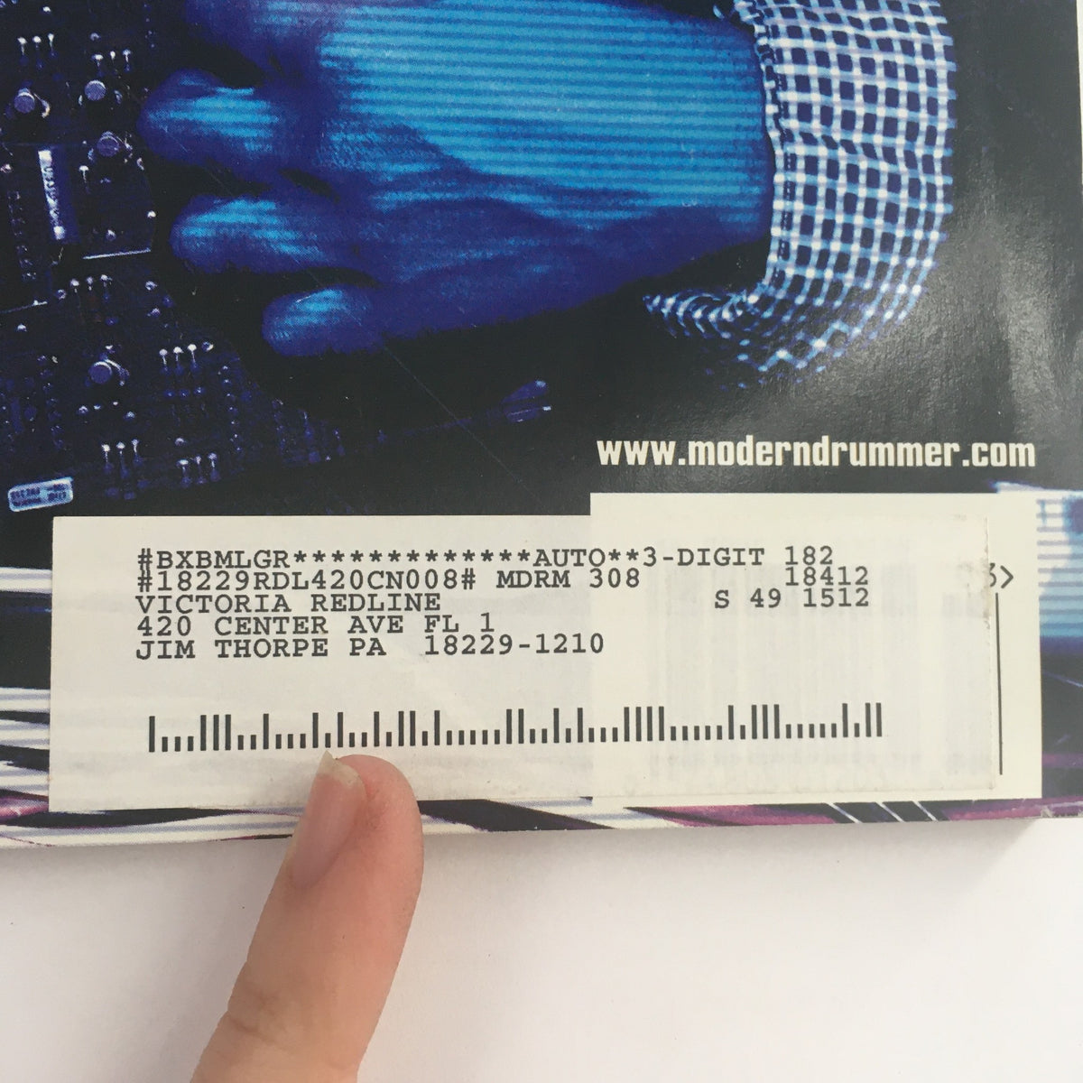 Label from the Modern Drummer Magazine March 2005 edition, showcasing the magazine's details and mailing information for authenticity.