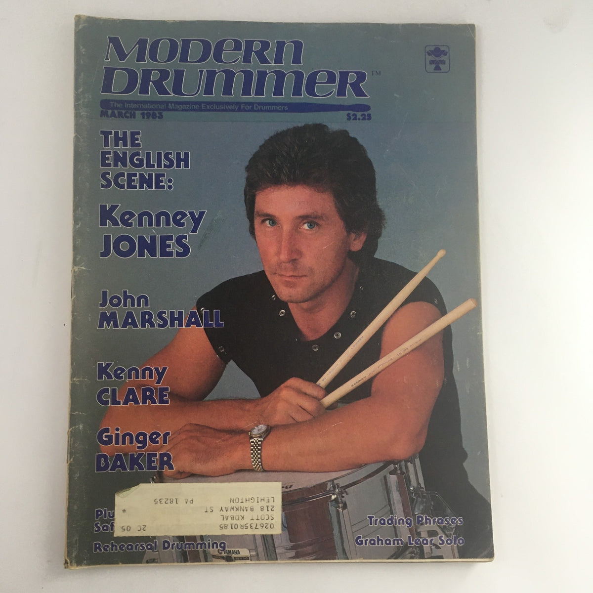 Cover of Modern Drummer Magazine March 1983 featuring Kenney Jones, John Marshall, and Kenny Clare with a vintage design reflecting the era of the early 1980s.