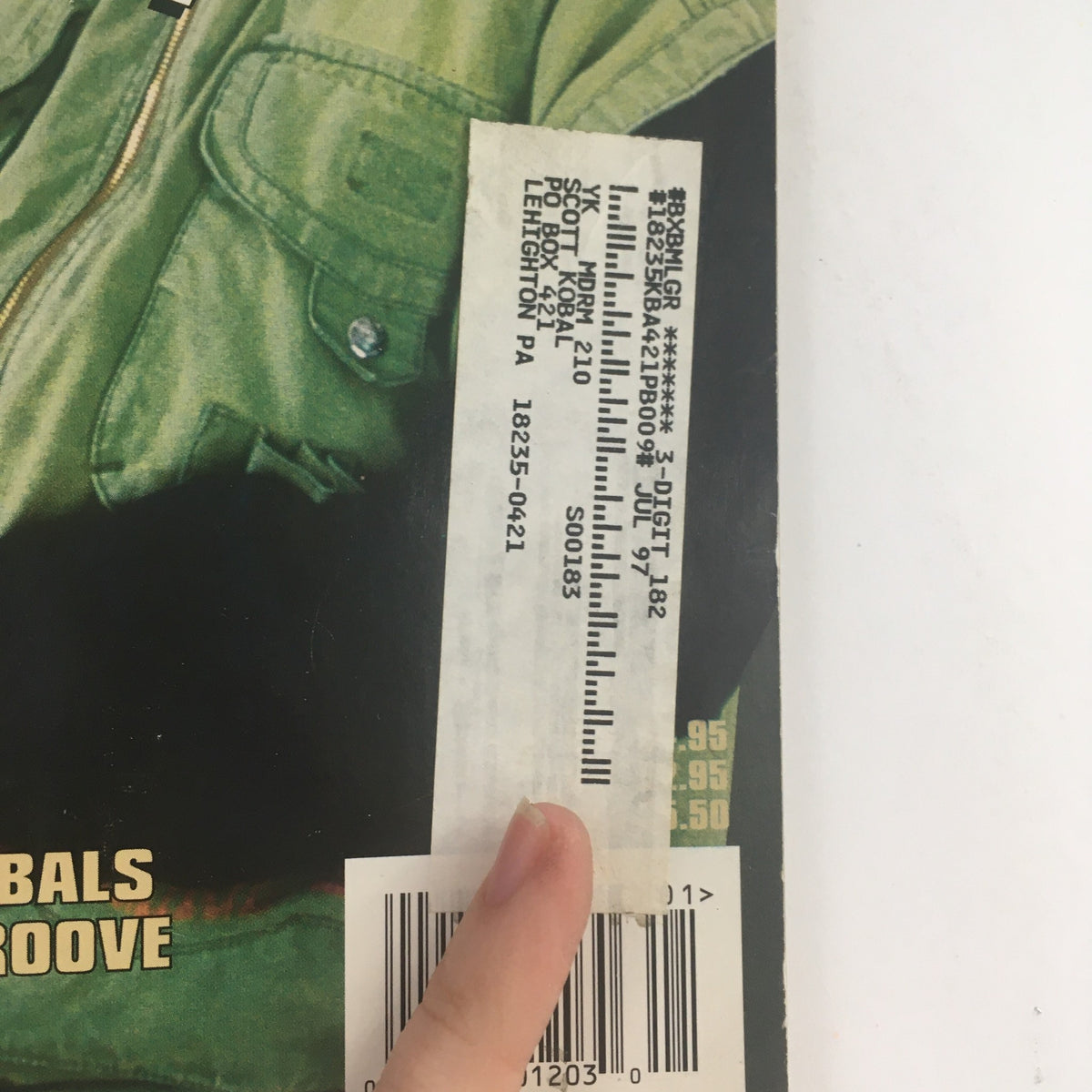 Back cover of Modern Drummer Magazine January 1997, displaying a label with address details and barcodes, capturing the vintage essence of this cherished publication.
