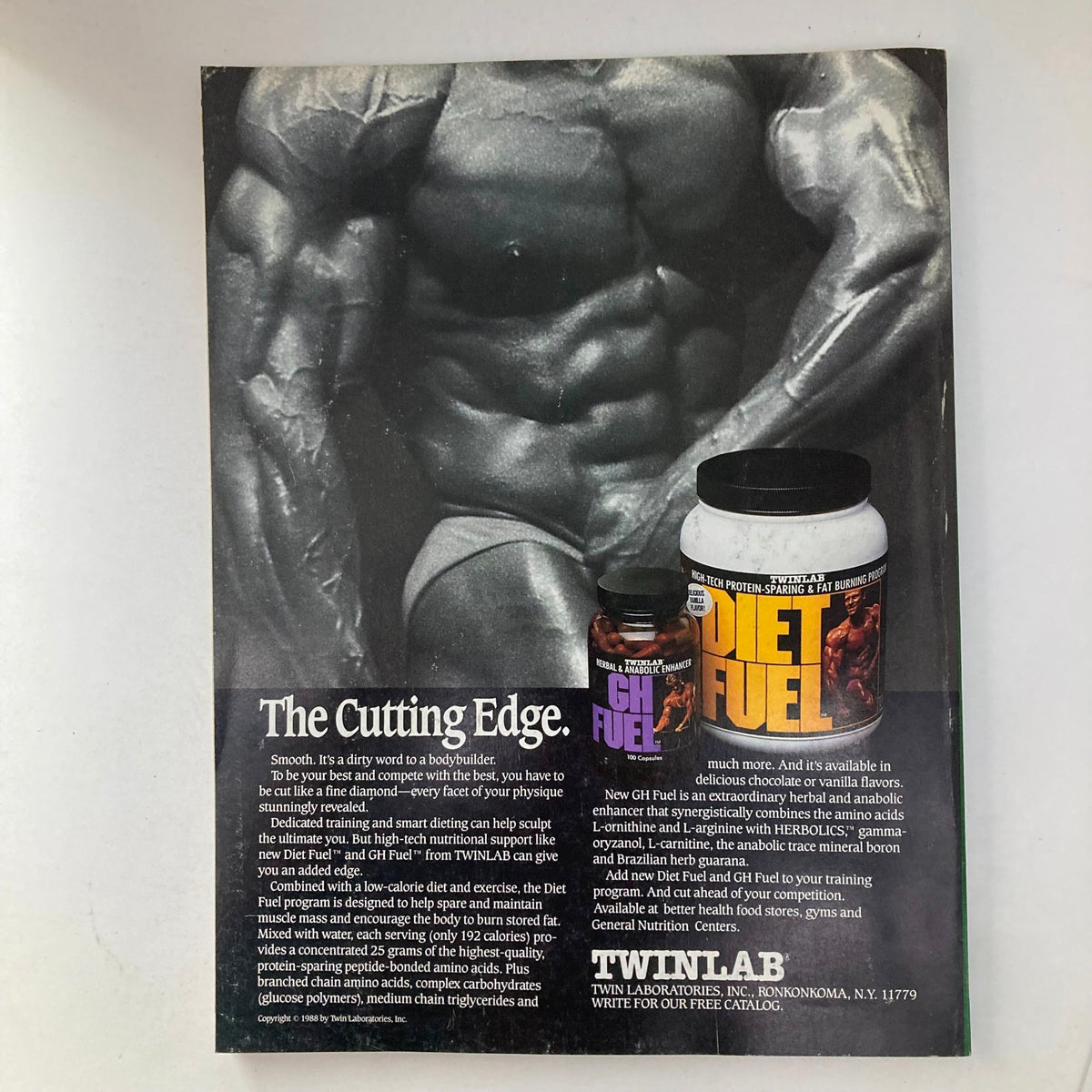 Advert page from Joe Weider's Muscle & Fitness Magazine, January 1989, promoting Twinlab products, emphasizing bodybuilding nutrition and dietary supplements.