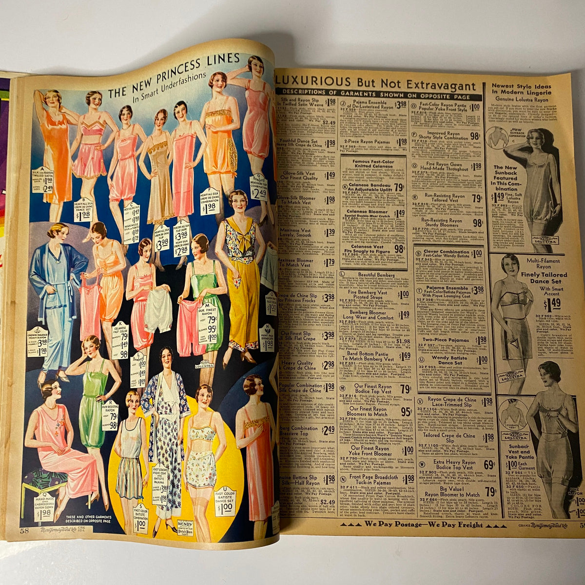1930 Montgomery Ward Spring and Summer Catalog No. 112 featuring elegant undergarments and loungewear styles for women, highlighting the fashion trends of the era.