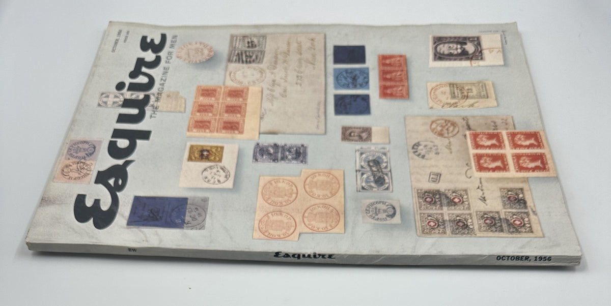 Esquire Magazine October 1956 showing the magazine's spine and unique stamp collage cover design.