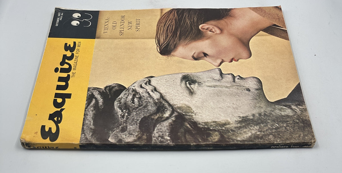 Esquire Magazine October 1957 displaying the cover with a woman leaning towards a statue, emphasizing the theme 'Vienna: Old Splendor, New Spirit'.