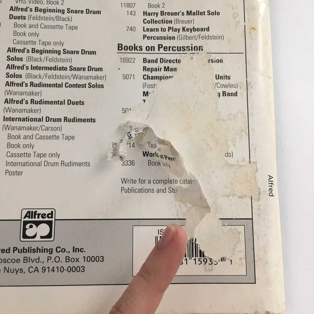 Back cover of Drumset Independence & Syncopation Rhythms by Dave Black & The Jazz Feels, showing minor wear and tear along with publisher information.
