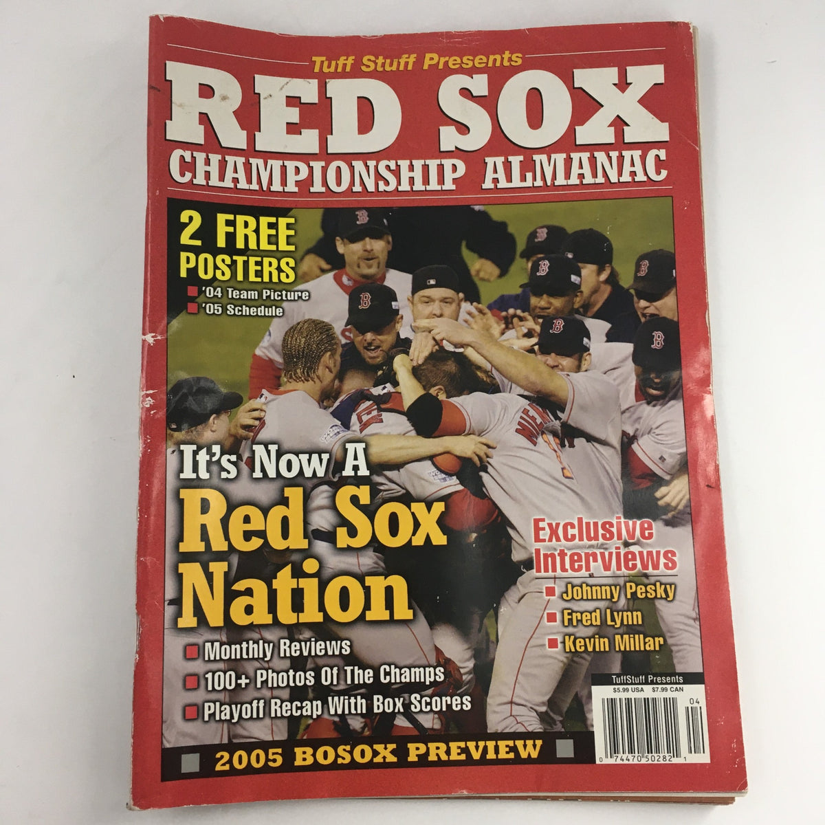 Cover of Tuff Stuff Presents 2005 Red Sox Championship Almanac featuring celebratory Boston Red Sox players, highlights of the 2005 season, and exclusive interviews with Johnny Pesky and Fred Lynn.