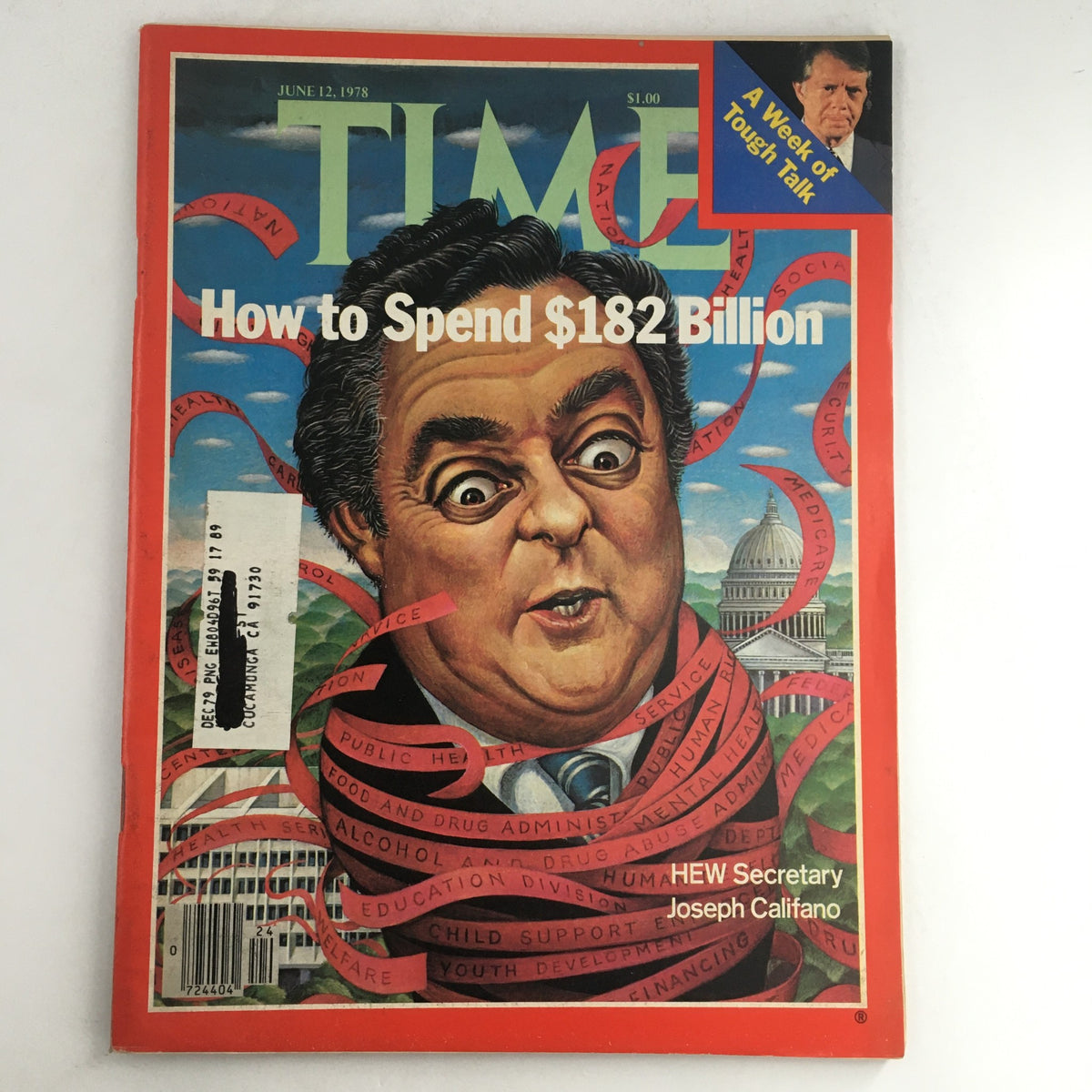 Time Magazine June 12 1978 featuring HEW Secretary Joseph Califano on the cover with the headline 'How to Spend $182 Billion', showcasing a vibrant illustration that reflects the political climate of the era.