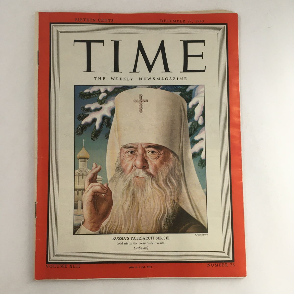 Time Magazine December 27 1943 Vol 42 #26 Patriarch Sergius I of Moscow, Russia