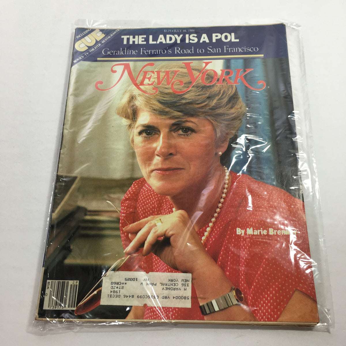 Cover of New York Magazine dated July 16, 1984, featuring a close-up of Geraldine Ferraro, with the headline 'The Lady Is a Pol' and the subheading 'Geraldine Ferraro's Road To San Francisco.' The magazine captures a significant moment in American political history as Ferraro was the first woman nominated for Vice President by a major political party.
