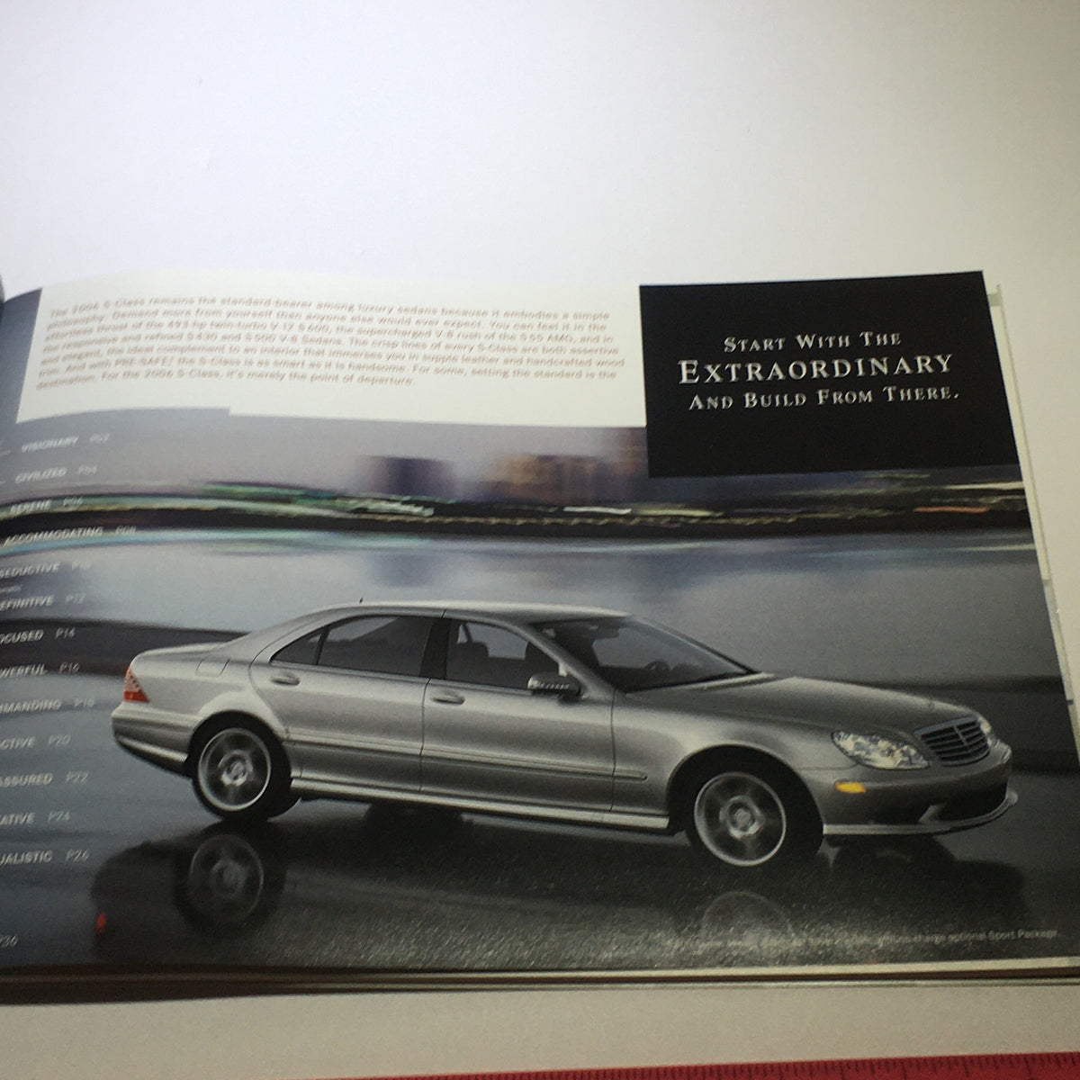 Interior view of the 2006 Mercedes-Benz S-Class 430 500 AMG 600 Brochure showcasing detailed specifications and features of the luxury sedan.