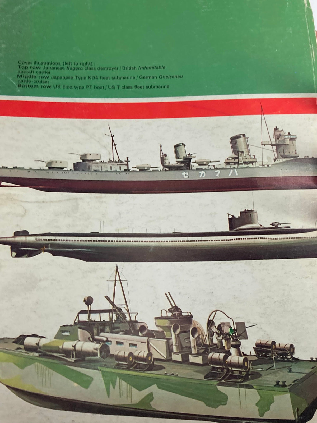Cover illustrations from 'VTG History of the Second World War 1974 Warships of the Second World War' showcasing various warships including Japanese and British models.