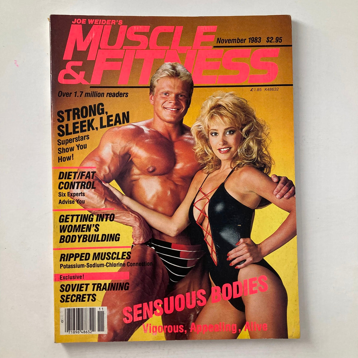 Cover of Muscle & Fitness Magazine November 1983 featuring strong bodybuilders and the headline 'STRONG, SLEEK, LEAN'.