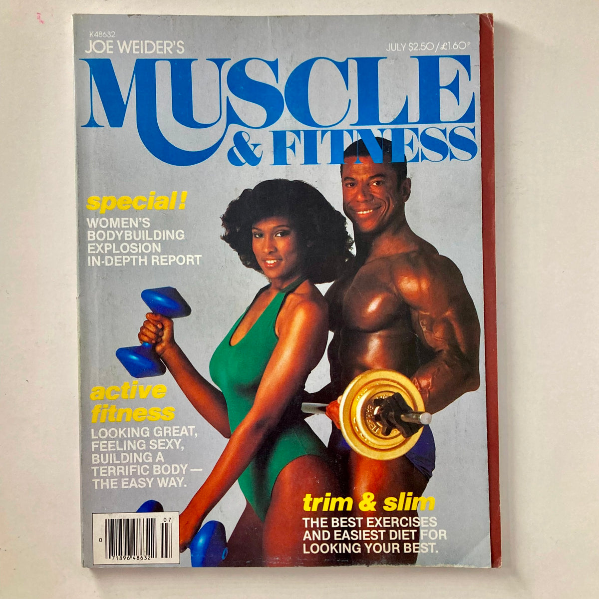 Cover of Joe Weider's Muscle & Fitness Magazine from July 1980 featuring a male and female model holding weights, showcasing fitness culture.