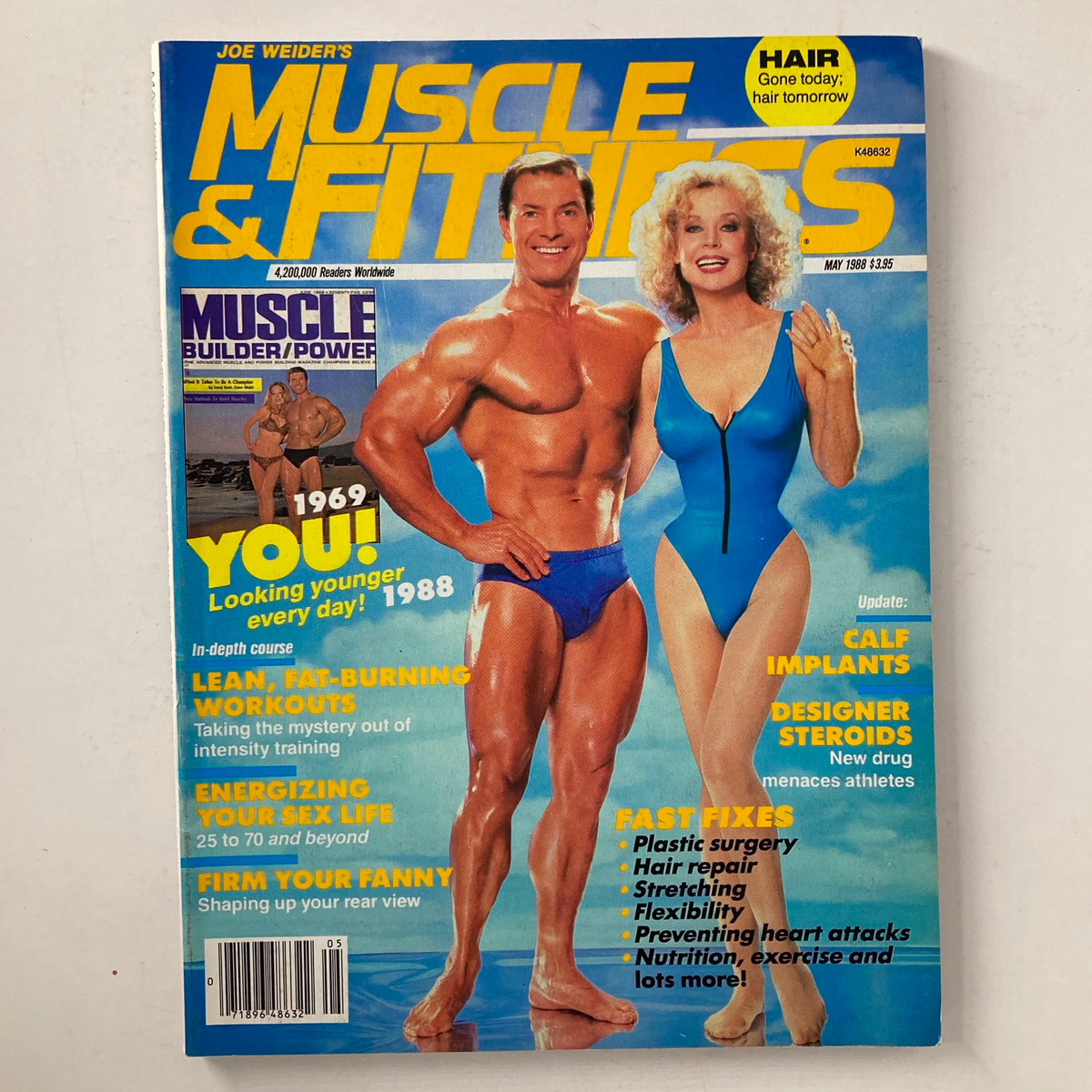 Cover of Joe Weider's Muscle & Fitness Magazine from May 1988 featuring Betty Weider and Larry Scott, showcasing vintage fitness culture with vibrant graphics and fitness tips.