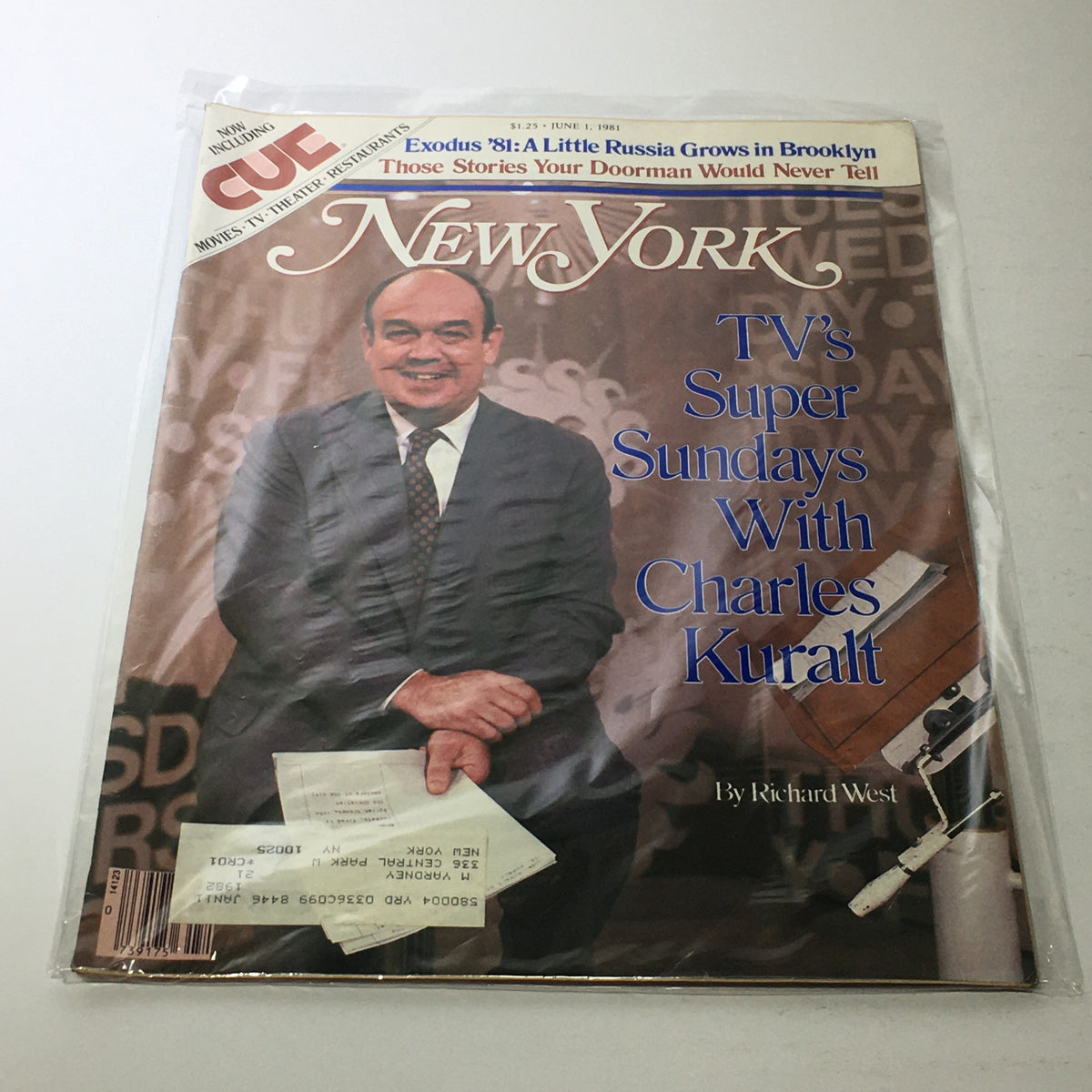 Cover of New York Magazine from June 1, 1981, featuring the article 'TV's Super Sundays With Charles Kuralt', showcasing a smiling Charles Kuralt in a suit, with a backdrop of television graphics and holding documents.