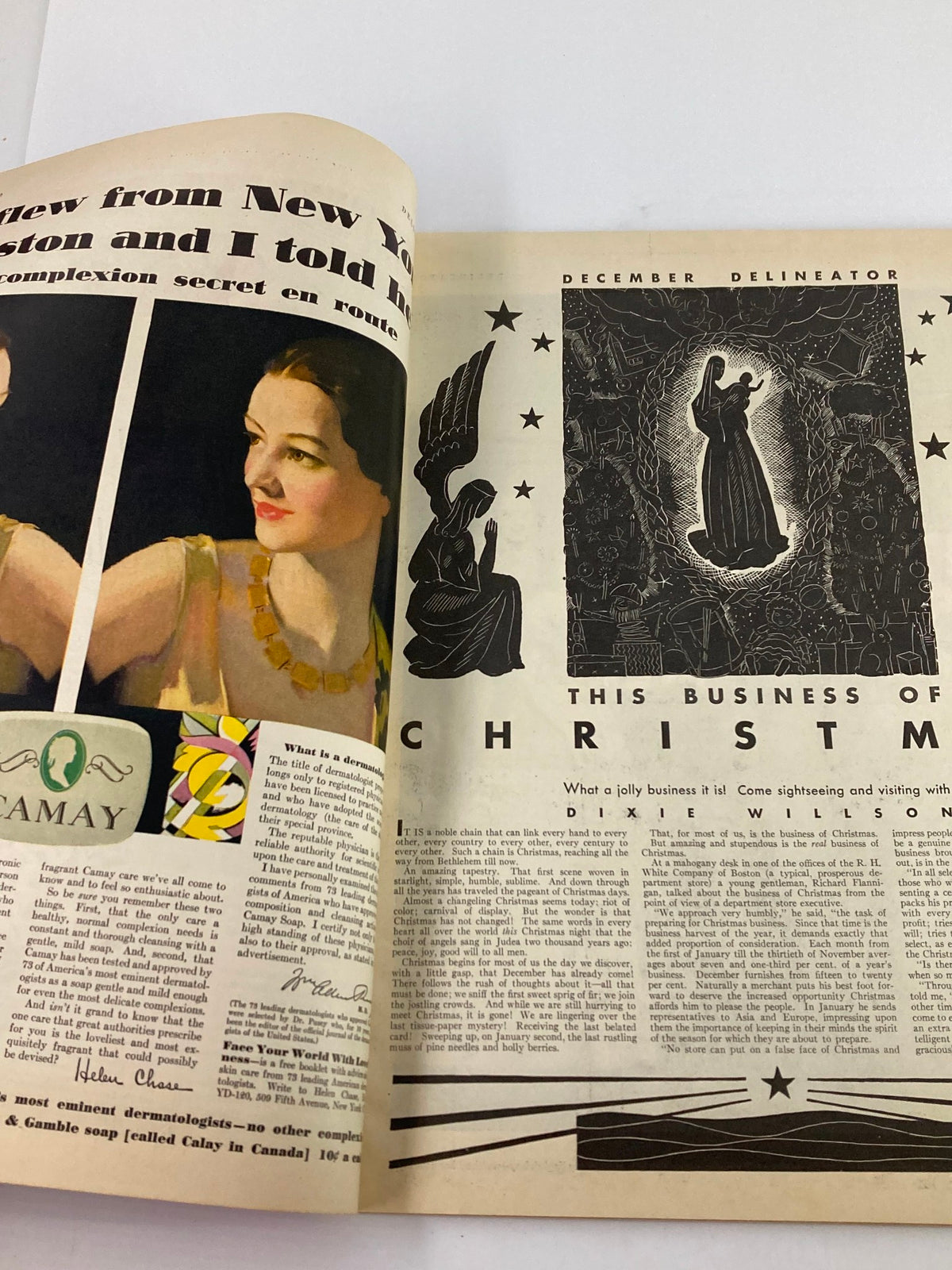 The page of VTG Delineator Magazine December 1930 featuring an article about complexion secrets alongside an elegant illustration, capturing the vintage charm of the period.