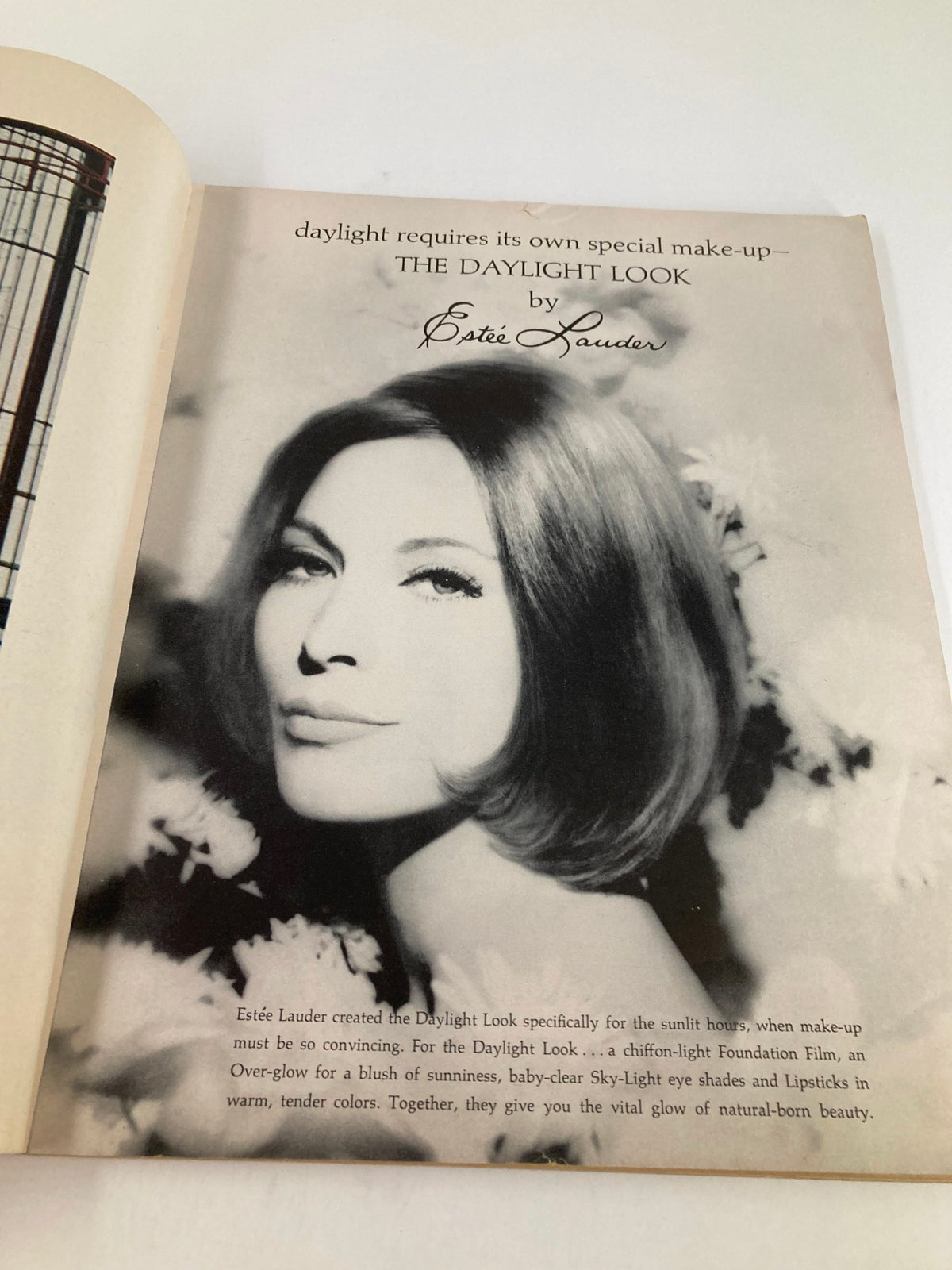 Interior advertisement from the VTG Show Magazine of the Arts May 1963 featuring a beauty campaign by Estée Lauder with model showcasing the 'Daylight Look' makeup.