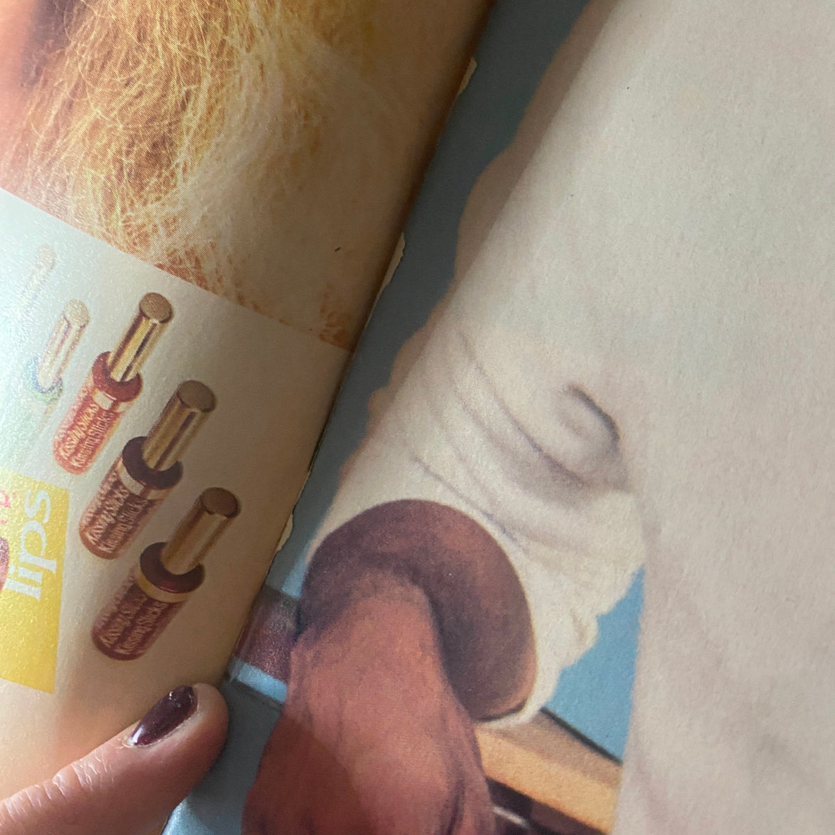 Close-up image from Tiger Beat Magazine February 1981 showing a beauty product advertisement alongside hand holding the magazine page.