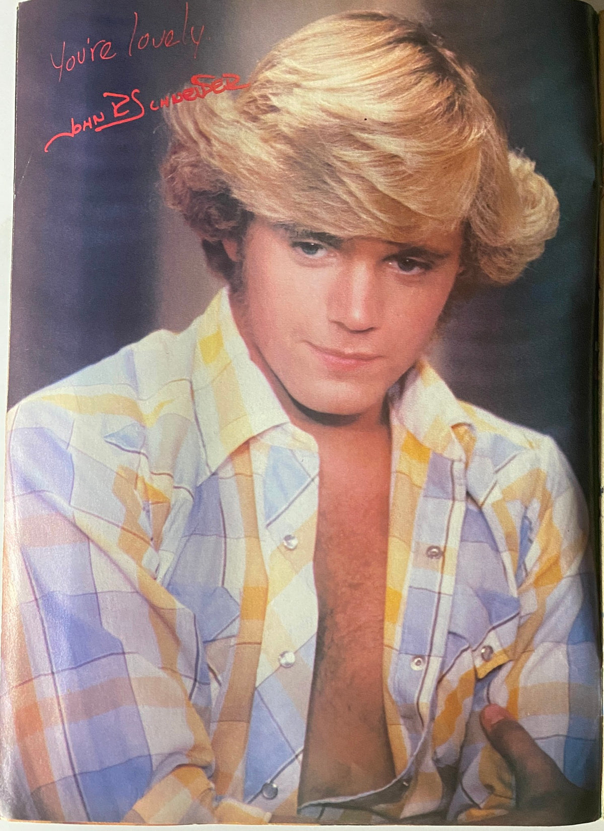 Tiger Beat Magazine August 1981 featuring John Schneider with a charming photo of him smiling and wearing a plaid shirt, showcasing the iconic style of the 1980s.