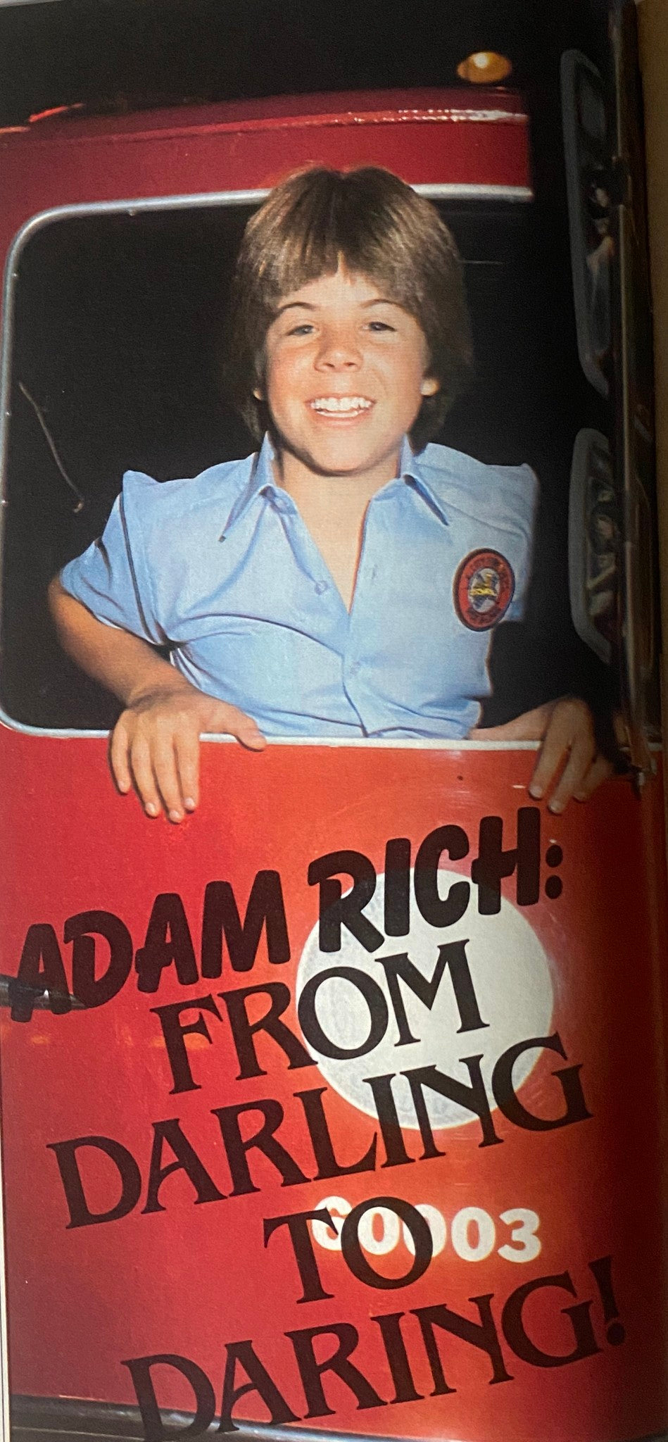 Feature article image from Tiger Beat Magazine February 1982 highlighting Adam Rich, the child star, captioned 'From Darling to Daring!'
