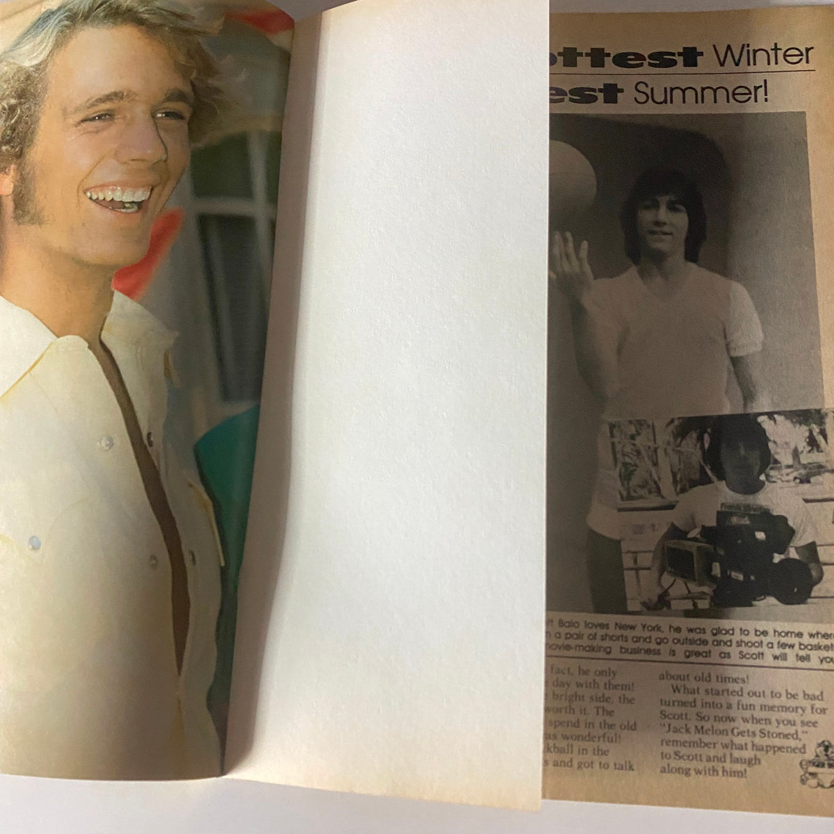 Image of a joyful male celebrity in a light shirt, shown in the December 1980 issue of Tiger Beat Magazine during a candid moment.
