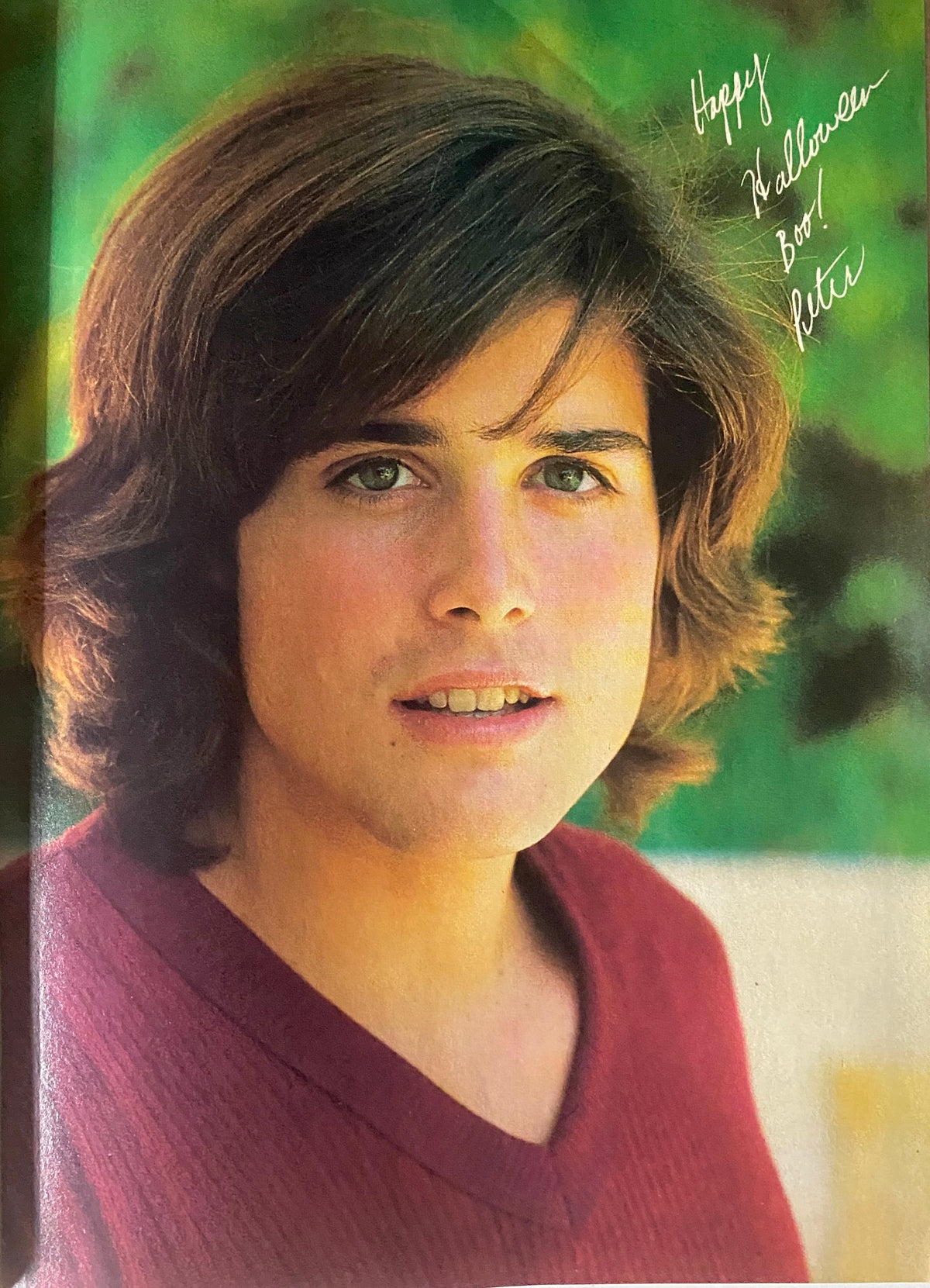 A young celebrity from Tiger Beat Magazine November 1982, smiling gently with shoulder-length hair, dressed in a burgundy sweater and posing in an outdoor setting.