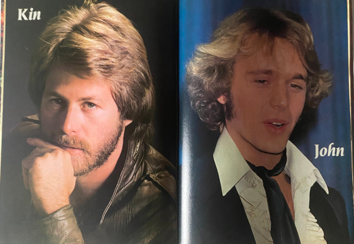 A split page featuring Kin and John from Tiger Beat Star Magazine November 1982, highlighting two of the era's notable male celebrities.