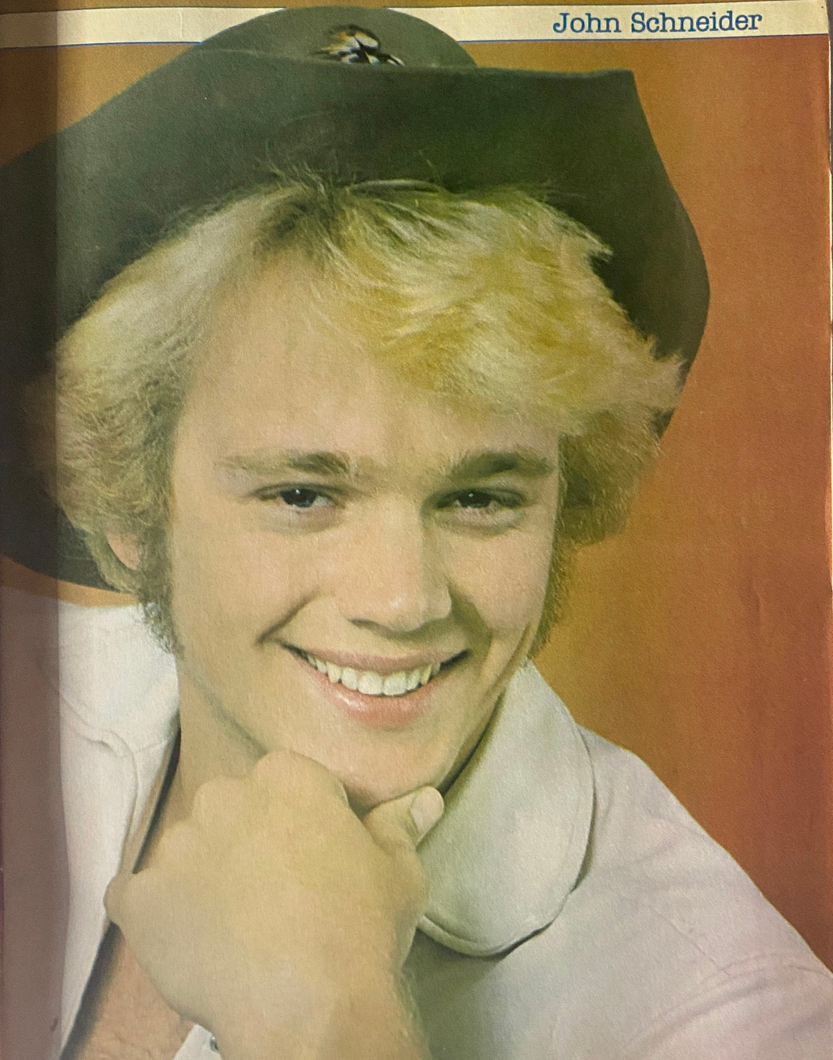 Tiger Beat Star Magazine October 1980 featuring John Schneider, showcasing his charming smile and blonde hair, a prime representation of 1980s teen heartthrobs.