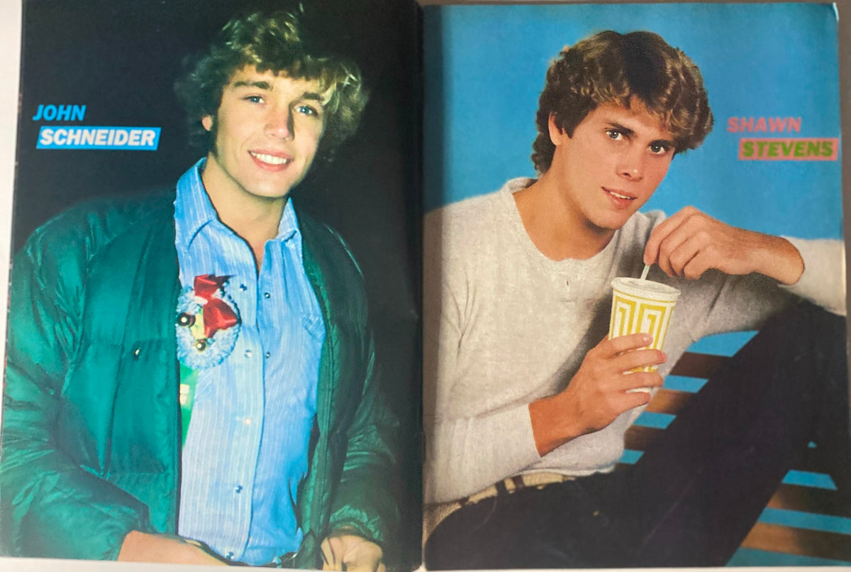 Tiger Beat Star Magazine April 1981 images of John Schneider and Shawn Stevens in vibrant layouts showcasing teen heartthrobs of the era.