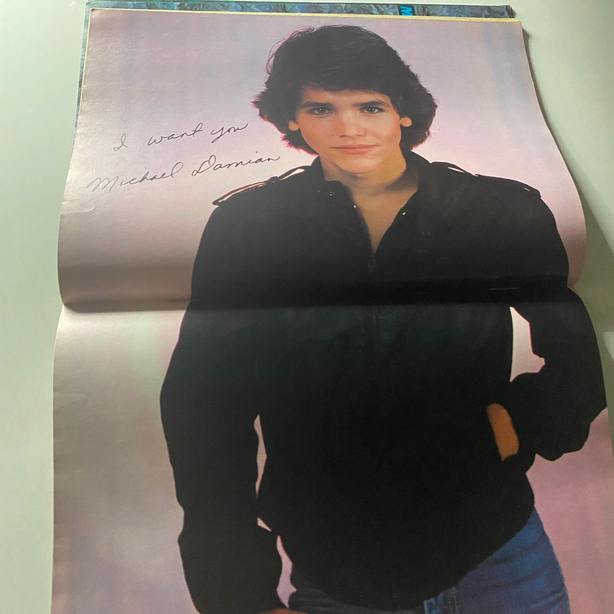 Tiger Beat Star Magazine April 1981 poster of Michael Damian with a personal quote, capturing his charm and appeal from the 80s.