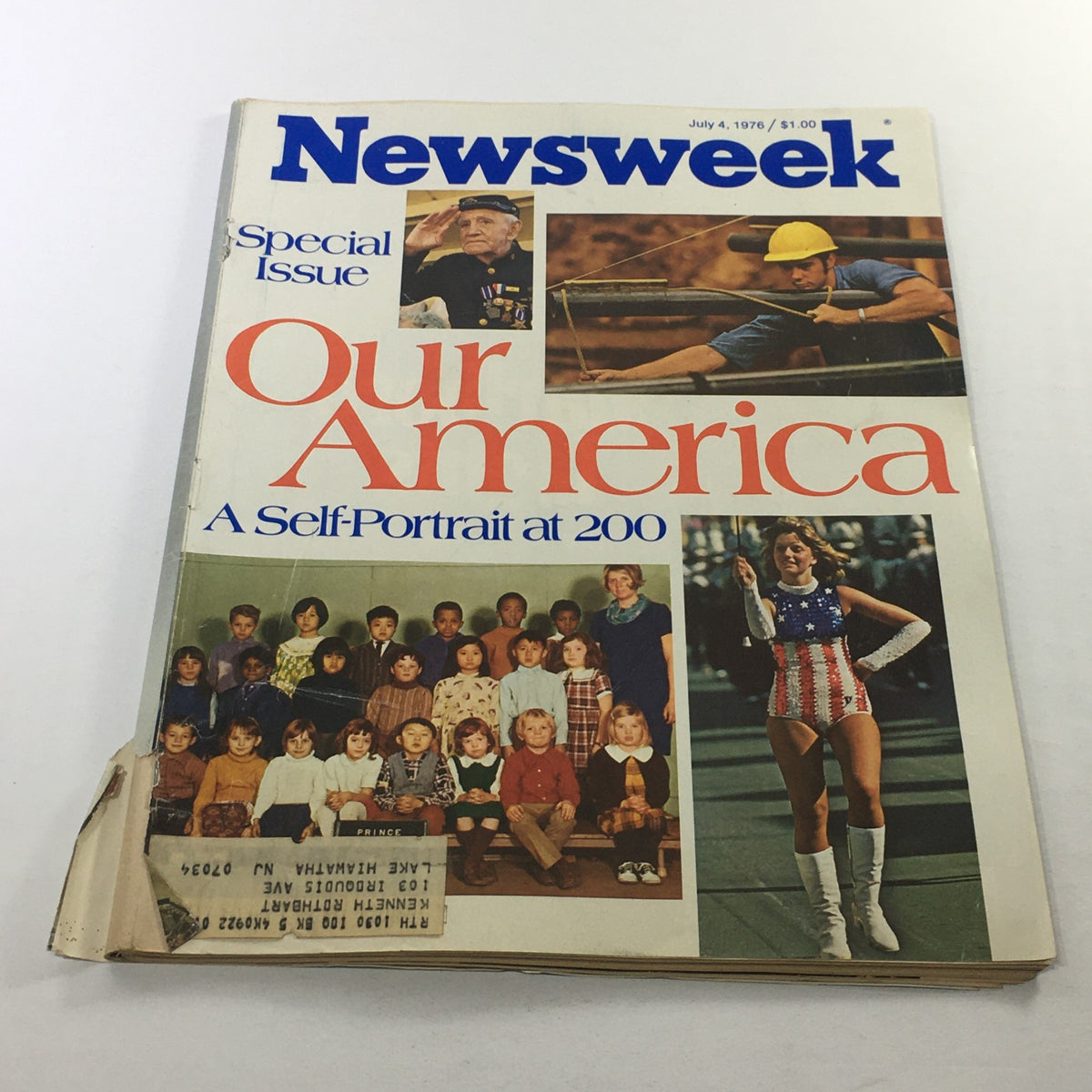 Cover of Newsweek Magazine, July 4, 1976, titled 'Our America - A Self-Portrait at 200', featuring images of diverse individuals and a historical theme, showcasing American culture and heritage.