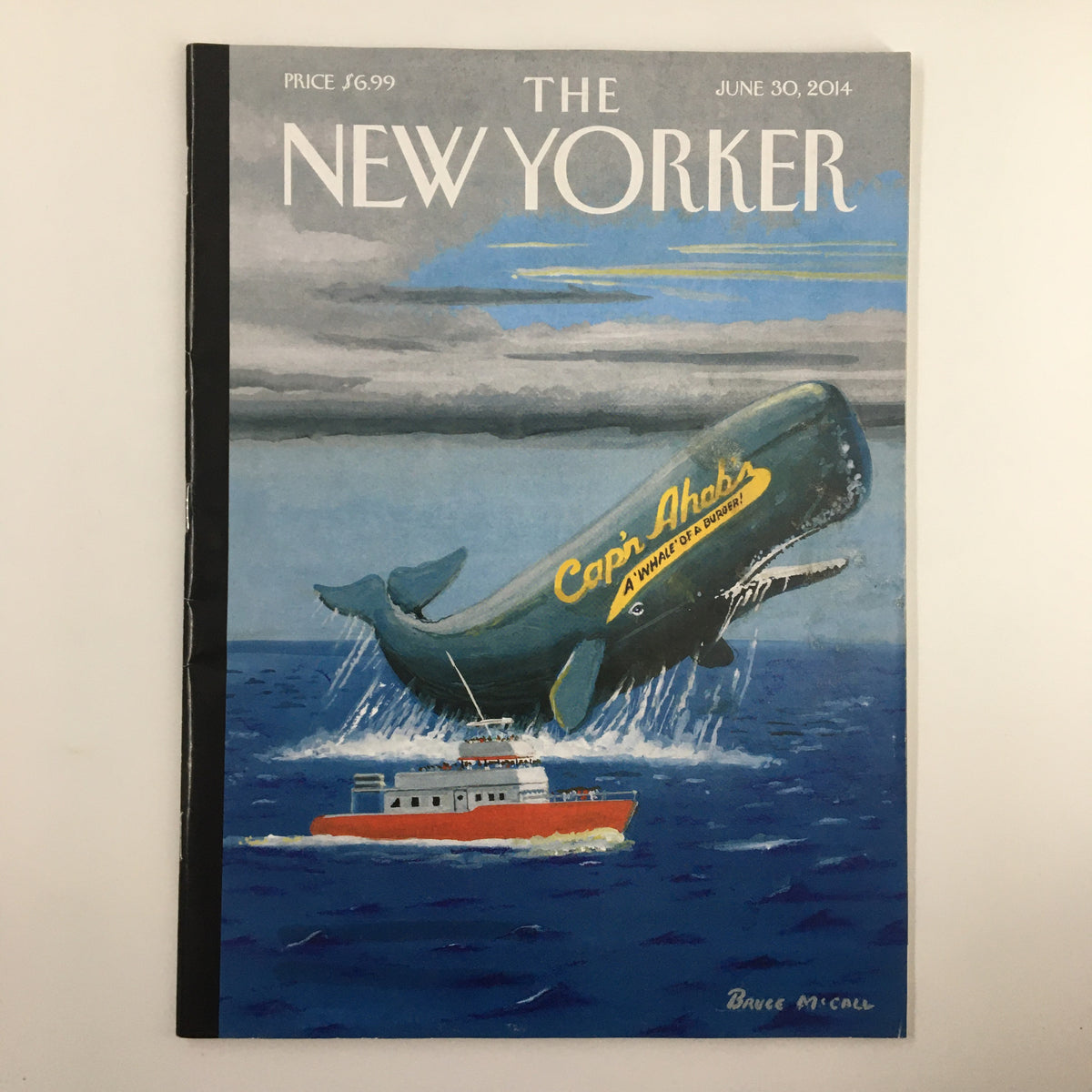 The New Yorker Magazine June 30 2014 cover illustration titled 'Cap'n Ahab' by Bruce McCall, featuring a whale and a boat at sea.
