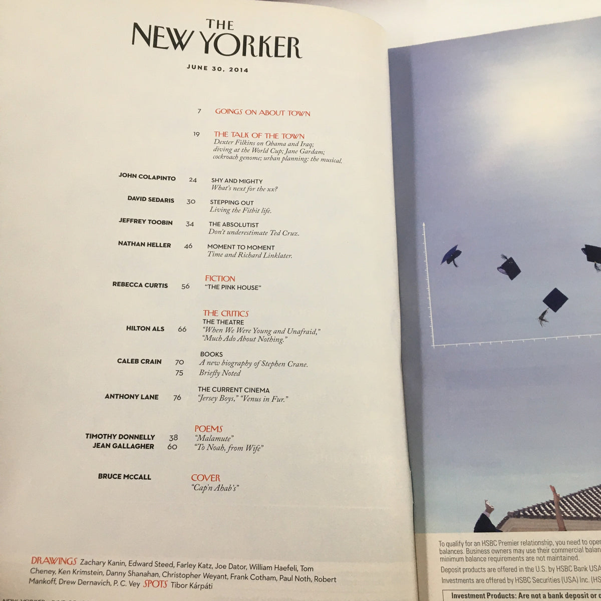 The New Yorker Magazine June 30 2014 table of contents page showcasing featured articles including 'On the Talk of Town' and contributions from various writers.