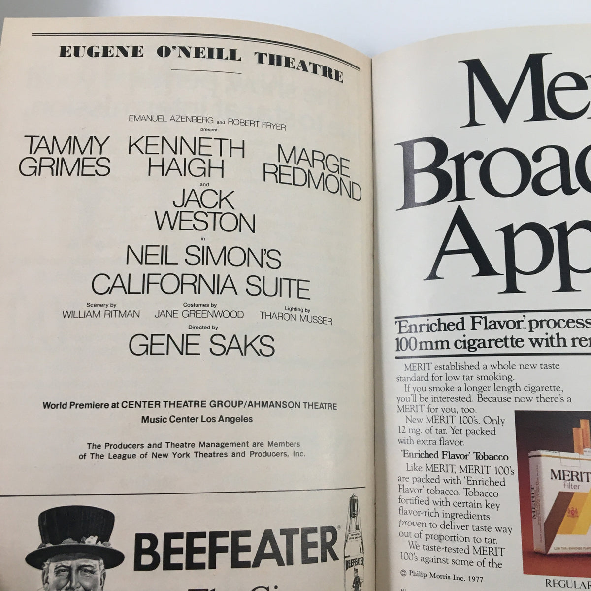 Second inside page of the 1977 Playbill showcasing the cast including Tammy Grimes and production details for California Suite.