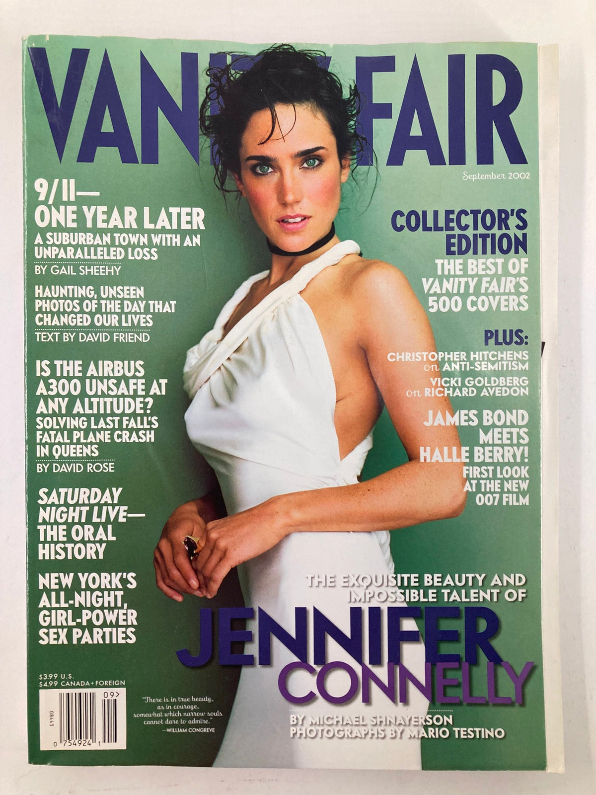 Vanity Fair Magazine September 2002 featuring Jennifer Connelly on the cover, showcasing her exquisite beauty and style.