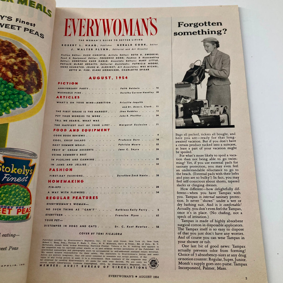 Vintage Every Woman's Magazine August 1954 cover featuring summer meals and a focus on women's culture of the 1950s, showcasing recipes and articles.
