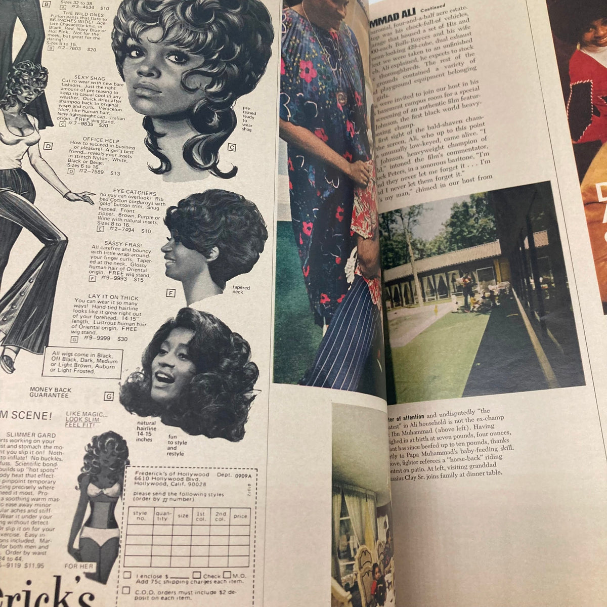 Another interior page of VTG Ebony Magazine September 1972 featuring advertisements for beauty products alongside images of elegant hairstyles.