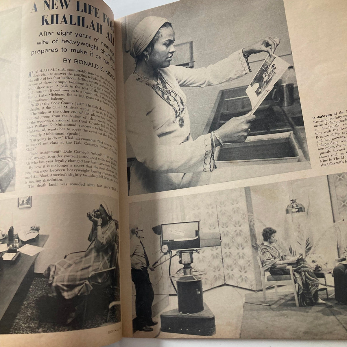 Khalilah Ali reviewing photographs in a detailed article about her life post-boxing legend Muhammad Ali. VTG Ebony Magazine July 1976 Billy Dee Williams, James Earl Jones GD Interior.