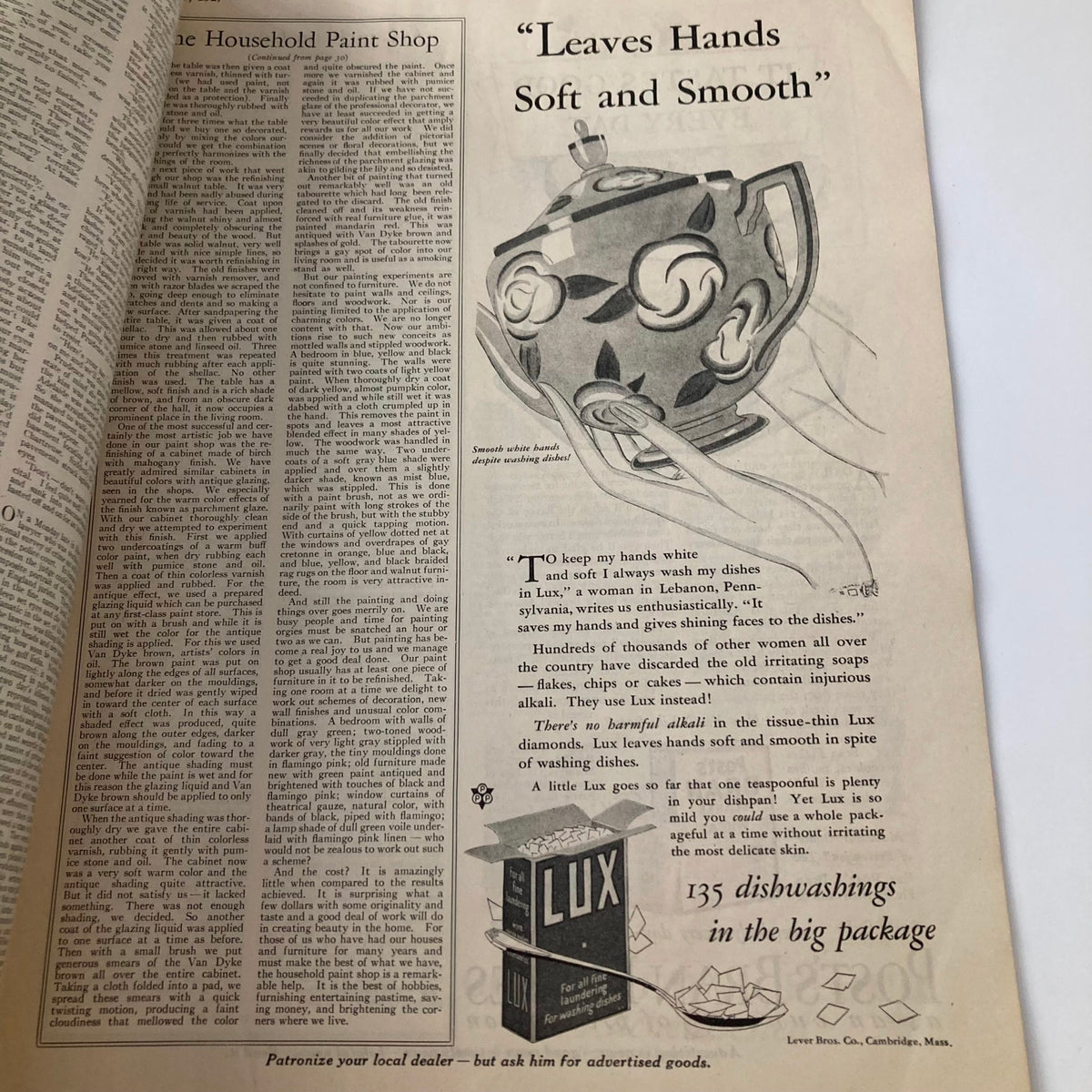 Advertisement for Lux Soap in VTG Modern Priscilla Magazine, October 1927, with an artistic illustration promoting soft hands.