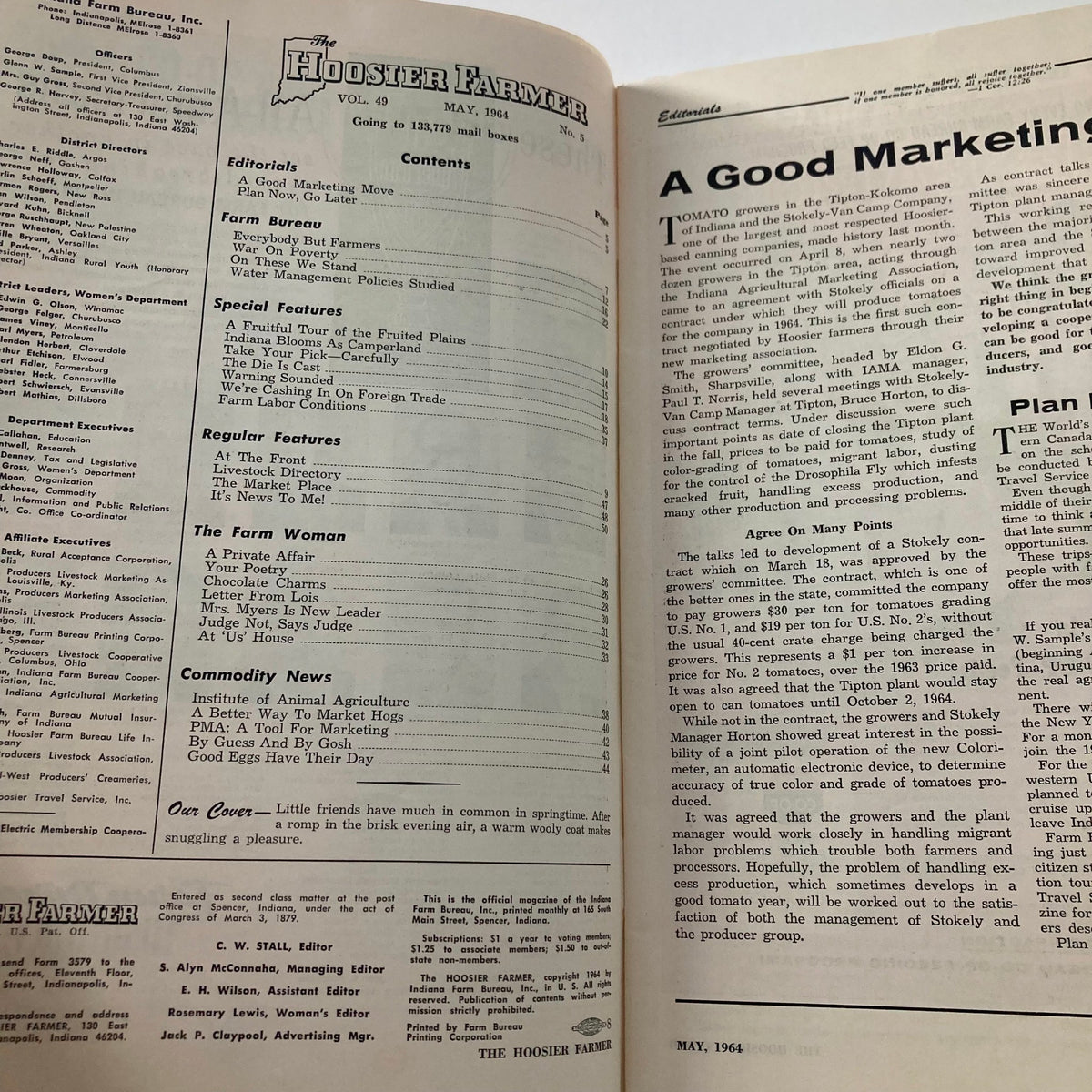 Interior page of VTG The Hoosier Farmer Magazine May 1964 displaying editorial content and articles reflecting rural life and agriculture.