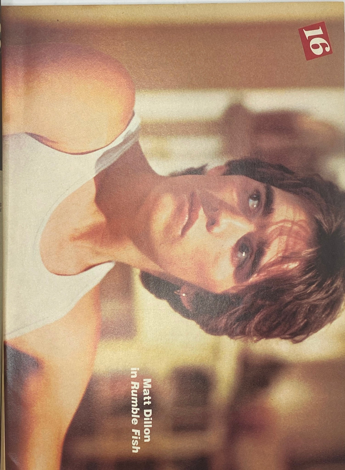Illustration from 16 Magazine January 1984 featuring Matt Dillon in a scene from 'Rumble Fish'. Capture the essence of '80s cinema and pop culture.