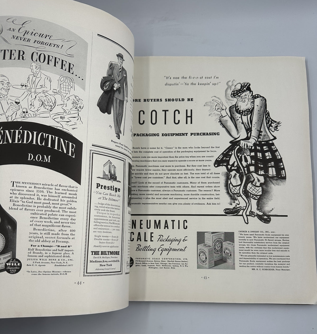 Fortune Magazine February 1937 page featuring an advertisement about Scotch cask packaging equipment, emphasizing buyers' interests in packaging and bottling solutions.