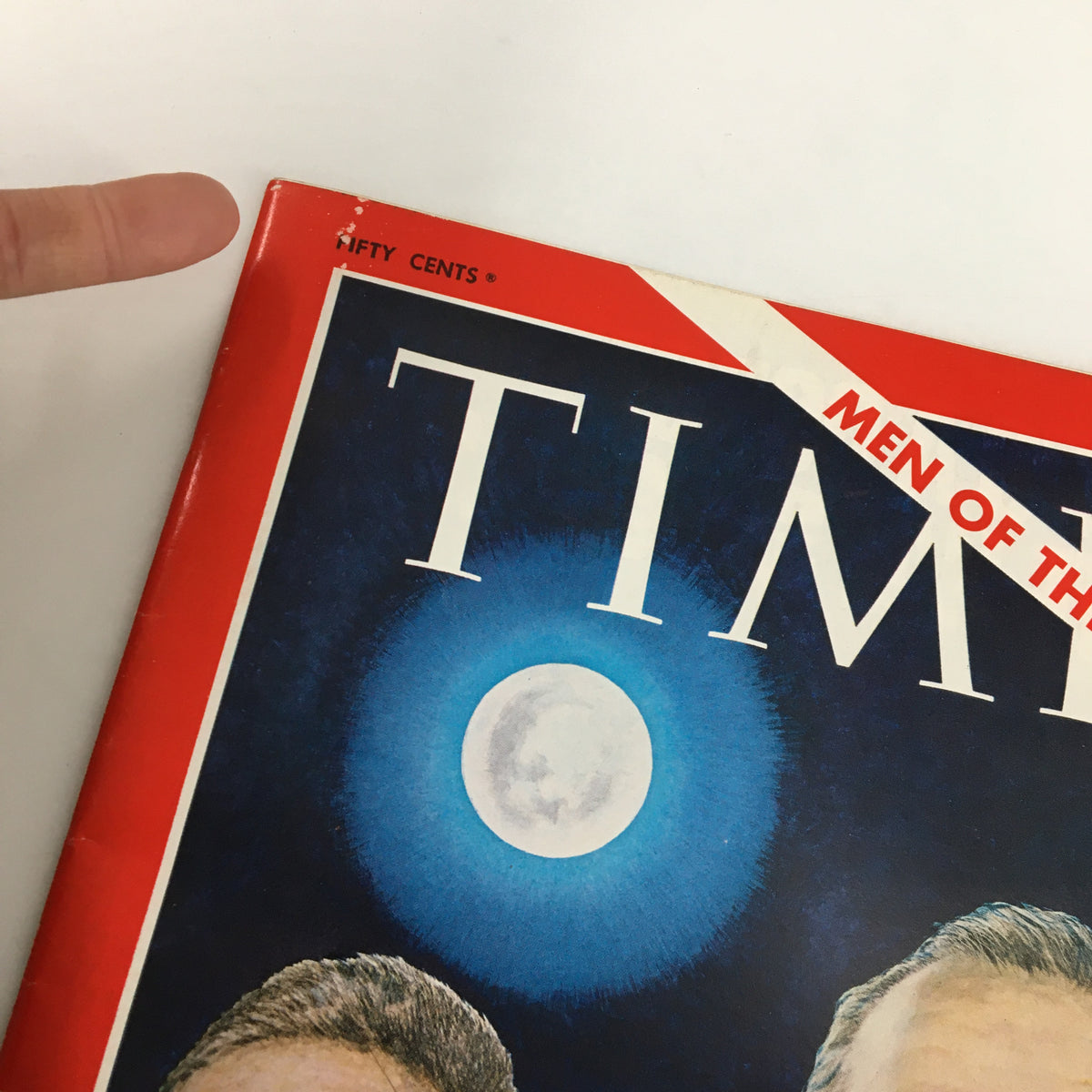 Close-up of the cover of VTG Time Magazine January 3, 1969, showing the title 'TIME' and the phrase 'Men of the Year' above the images of astronauts Anders, Borman, and Lovell.